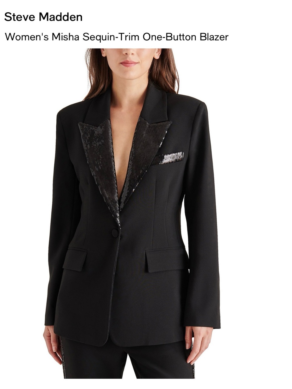 Steve Madden Black Sequin-Trim Blazer
